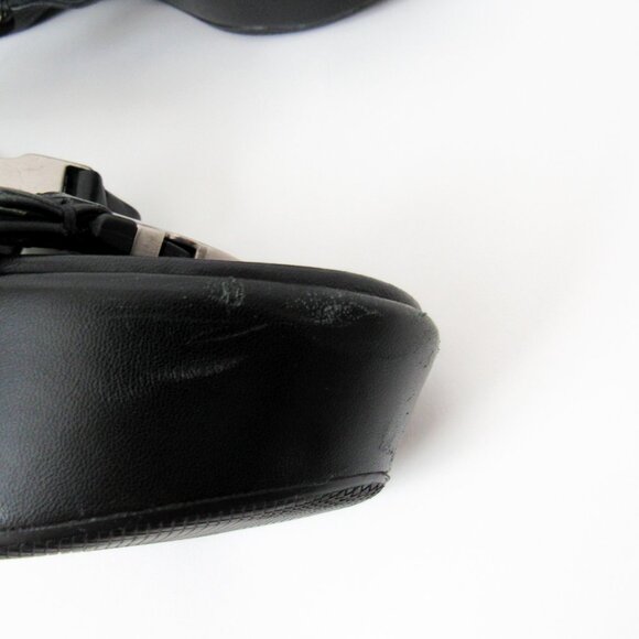 PRADA 90’s VINTAGE Black Sporty Open Toe Platform Sandals W/Metal Buckles Size-9 - Picture 11 of 14